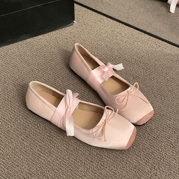 Women Pink Canvas Lace Up Ankle Strap Floral Dressy Ballet Flats Shoes - Picture 5 of 5